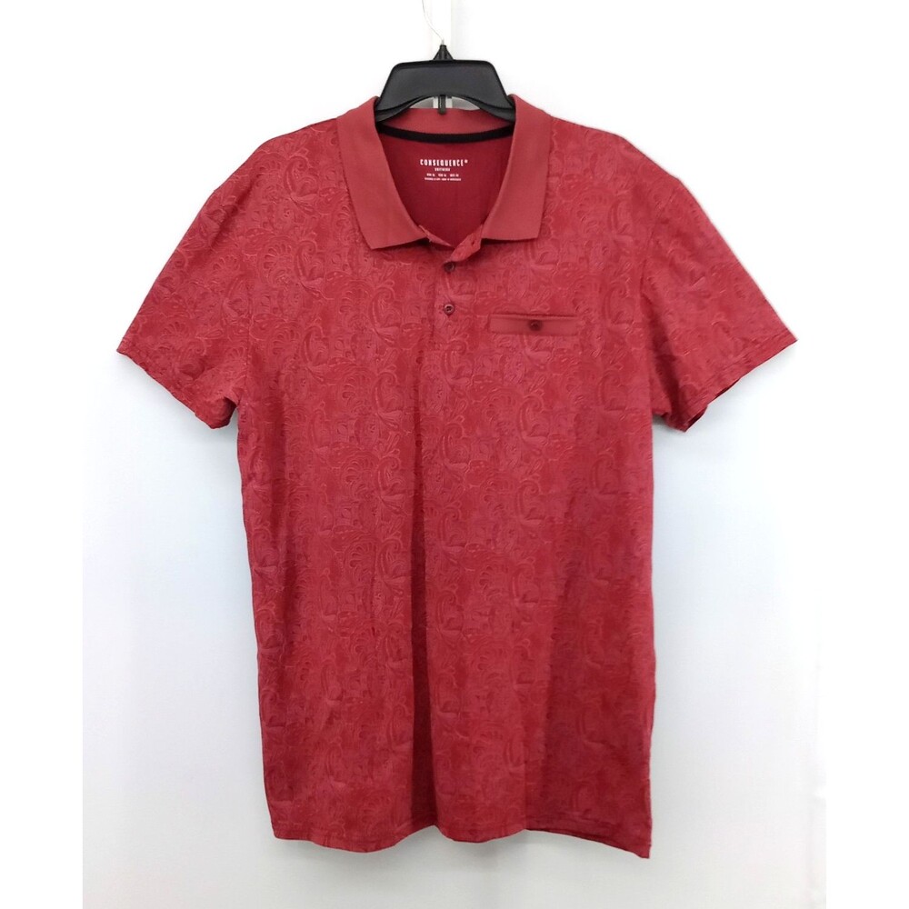 Consequence Polo Shirt Mens Size XL Red Paisley Short Sleeve Collared Rugby Golf